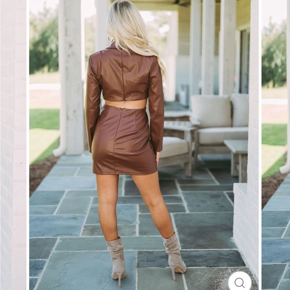 Shop These Three Brown Leather Dress NWT - Picture 2 of 2